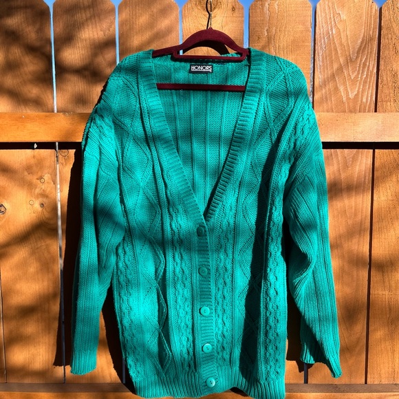 Honors Vintage 1990s Green Grandpa Cardigan Button Down Oversized Sweater XL/XXL - Picture 8 of 9